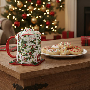 vintage Christmas holly pattern Mug