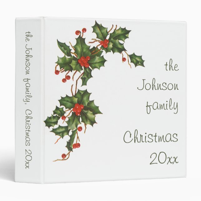Vintage Christmas, Holly Plant with Red Berries Binder (Front/Spine)