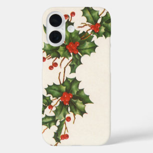 Vintage Christmas, Holly Plant with Red Berries iPhone 16 Case