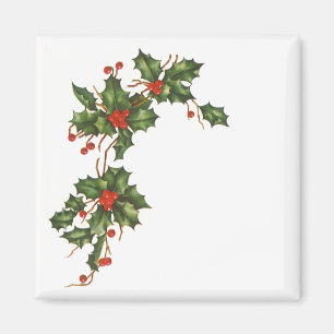 Vintage Christmas, Holly Plant with Red Berries Magnet