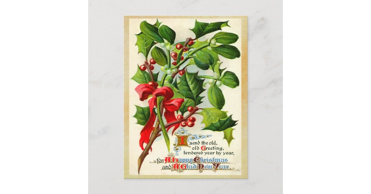 Vintage Christmas Holly Postcard Zazzleca 7162