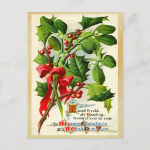 Vintage Christmas Holly Postcard