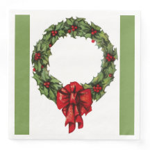 Vintage Christmas Holly Wreath and Berries Green