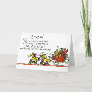 Vintage Christmas Horse & Buggy Humour Holiday Card