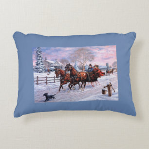 Vintage Christmas - Horse-Drawn Sleigh Ride, Accent Pillow