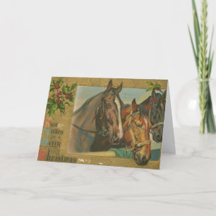 Vintage Christmas Horses Holiday Card