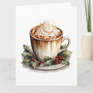 Vintage Christmas Hot Cocoa Watercolor Christmas Card