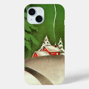 Vintage Christmas, House in Forest Winter Snow iPhone 15 Case