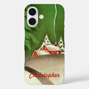 Vintage Christmas, House in Forest Winter Snow iPhone 16 Case