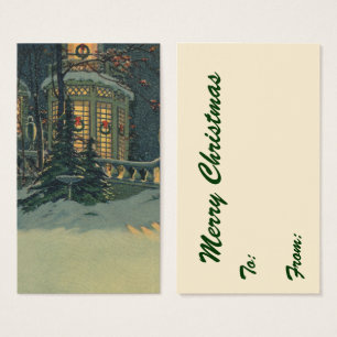 Vintage Christmas, House with Wreaths in Windows
