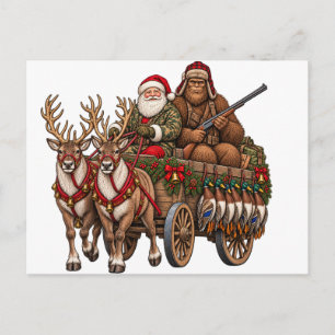 Vintage Christmas Hunting Santa Bigfoot Duck Holiday Postcard
