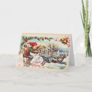 Vintage Christmas - Ice Skating on a Frozen Lake, Holiday Card