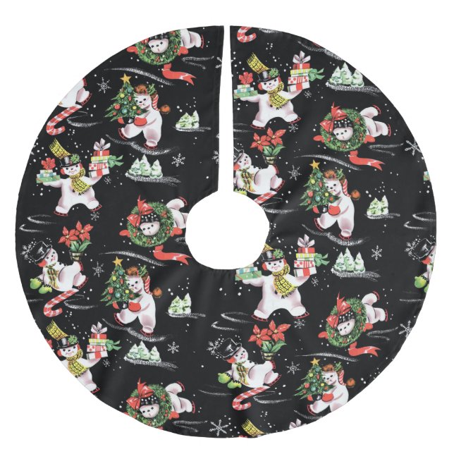Vintage Christmas Ice Skating Snowmen Tree Skirt (Front)