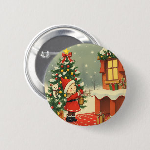 Vintage Christmas Illustration 2 Inch Round Button