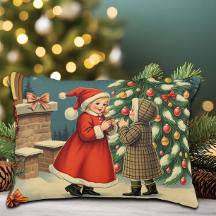 Vintage Christmas Illustration Accent Pillow