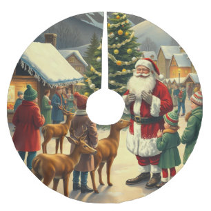 Vintage Christmas Illustration Brushed Polyester Tree Skirt