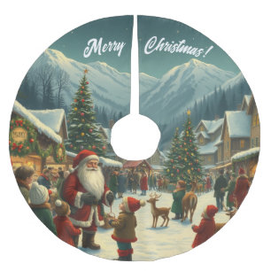 Vintage Christmas Illustration Brushed Polyester Tree Skirt