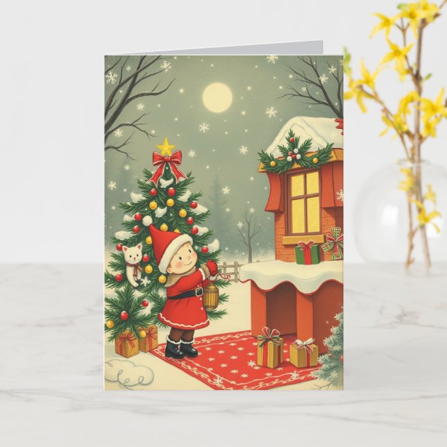 Vintage Christmas Illustration Card (Yellow Flower)