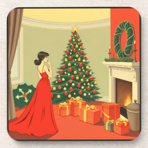 Vintage Christmas Illustration Coaster