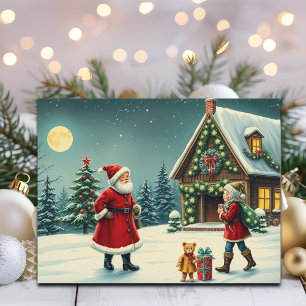Vintage Christmas Illustration Holiday Postcard