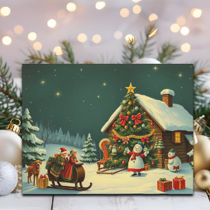 Vintage Christmas Illustration Holiday Postcard