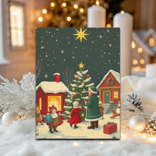 Vintage Christmas Illustration Holiday Postcard