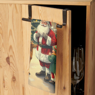 Vintage Christmas Illustration Kitchen Towel