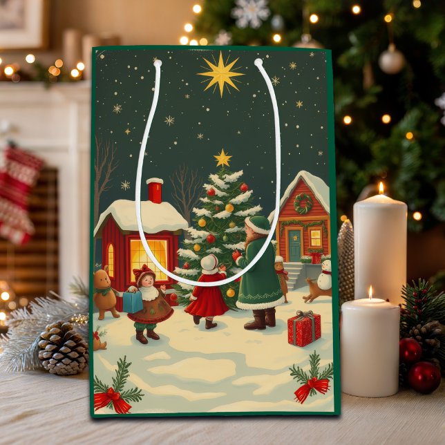 Vintage Christmas Illustration Medium Gift Bag (Creator Uploaded)