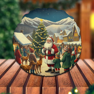 Vintage Christmas Illustration Round Pillow