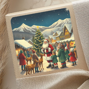 Vintage Christmas Illustration Square Sticker