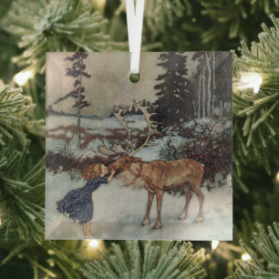 Vintage Christmas, Illustration The Snow Queen Glass Ornament