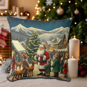 Vintage Christmas Illustration Throw Pillow