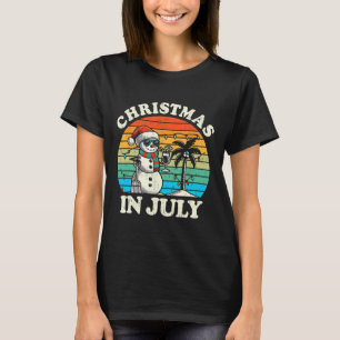 Vintage Christmas In July Snowman Summer Beach Vac T-Shirt
