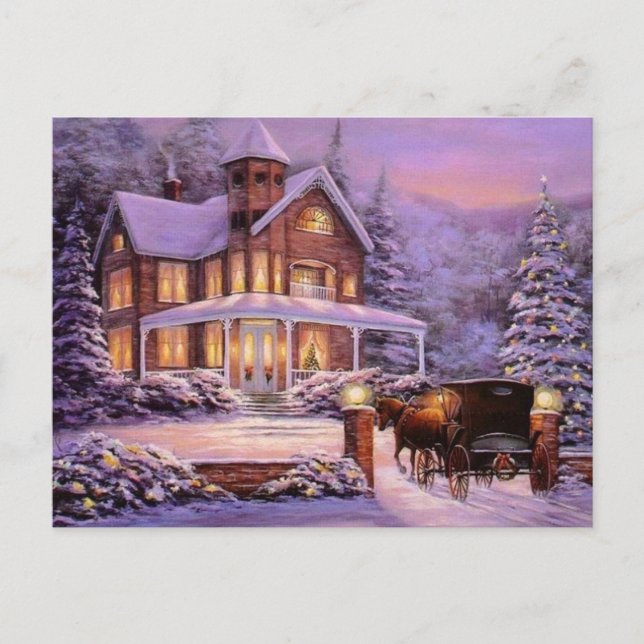 Vintage Christmas In The Country Holiday Postcard (Front)