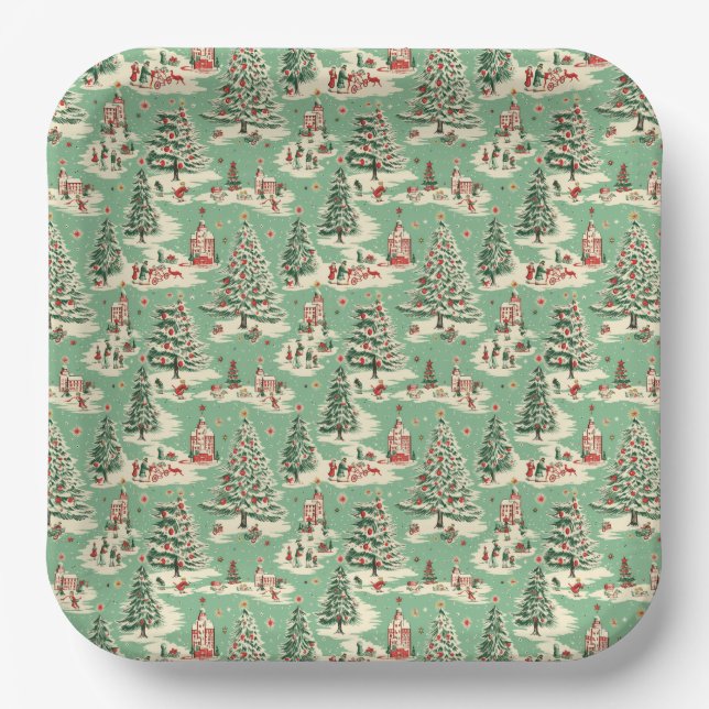 Vintage Christmas in the Park Paper Plate (Front)
