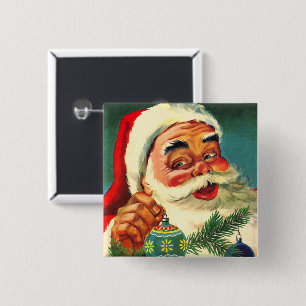 Vintage Christmas, Jolly Retro 50's Santa Claus 2 Inch Square Button