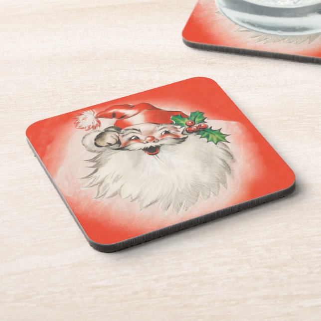 Vintage Christmas, Jolly Retro 50s Santa Claus Coaster (Left Side)