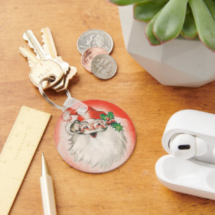 Vintage Christmas, Jolly Retro 50s Santa Claus Keychain