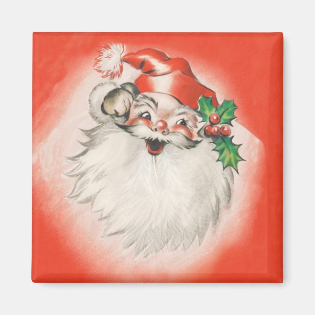Vintage Christmas, Jolly Retro 50s Santa Claus Magnet (Front)