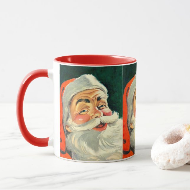 Vintage Christmas, Jolly Retro 50's Santa Claus Mug (With Donut)