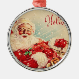 Vintage Christmas, Jolly Santa Claus Metal Ornament