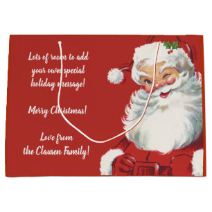 Vintage Christmas, Jolly Santa Claus Winking Large Gift Bag
