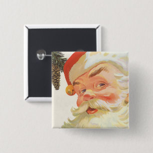 Vintage Christmas, Jolly Santa Claus with a Secret 2 Inch Square Button