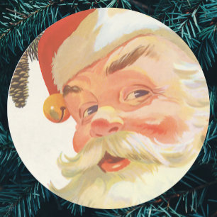 Vintage Christmas, Jolly Santa Claus with a Secret Classic Round Sticker