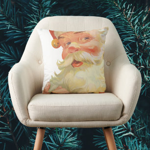 Vintage Christmas, Jolly Santa Claus with a Secret Throw Pillow