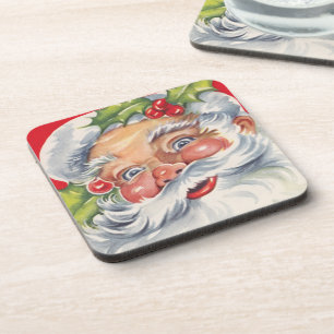 Vintage Christmas, Jolly Santa Claus with His Hat Coaster