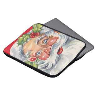 Vintage Christmas, Jolly Santa Claus with His Hat Laptop Sleeve