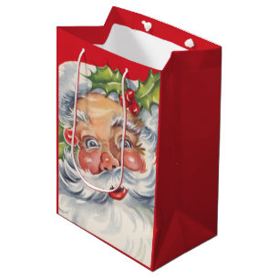 Vintage Christmas, Jolly Santa Claus with His Hat Medium Gift Bag