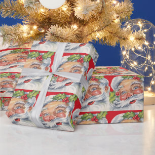 Vintage Christmas, Jolly Santa Claus with His Hat Wrapping Paper