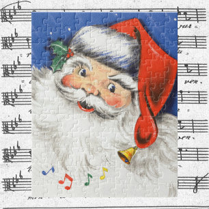 Vintage Christmas, Jolly Santa Claus with Music Jigsaw Puzzle